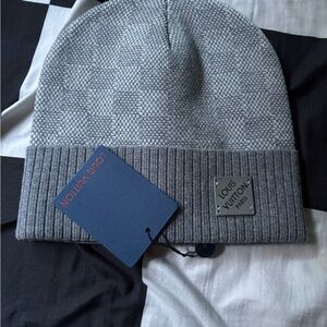 Louis Vuitton Gray Checkered Knit Hat
